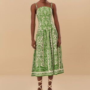 Green Delicate Tapestry Euroflax™ Premium Linen Midi Dress